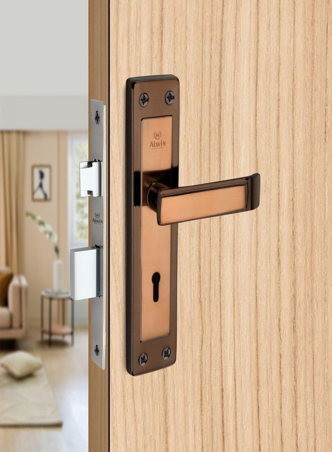 Alwin Mortise Door Lock Handle Set, 20 cm, 6-Lever Locking, Black n Gold Finish - Image 1